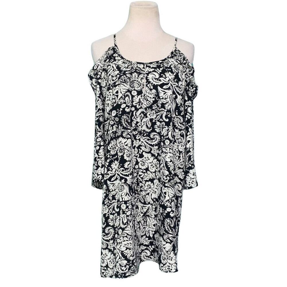 Voom by Joy Ham vintage black floral cold shoulder mini dress size XS